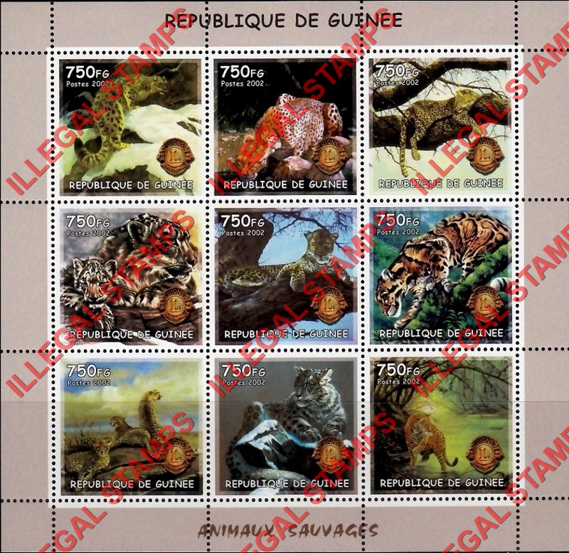 Guinea Republic 2002 Wild Cats Leopards Tigers Illegal Stamp Souvenir Sheet of 9 Guinea Republic 2002 Wild Cats Leopards Tigers Illegal Stamp Souvenir Sheet of 9