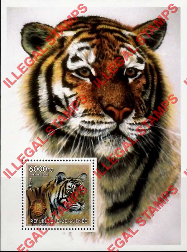 Guinea Republic 2002 Wild Cats Leopards Tigers Illegal Stamp Souvenir Sheet of 1 Guinea Republic 2002 Wild Cats Leopards Tigers Illegal Stamp Souvenir Sheet of 1