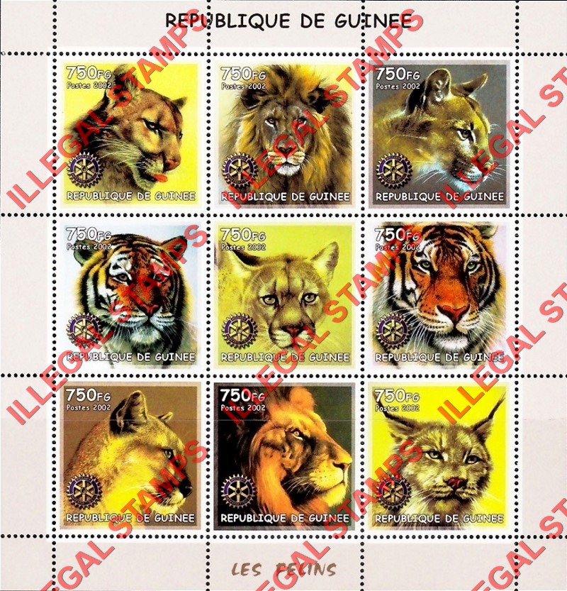 Guinea Republic 2002 Wild Cats Lions Tigers Illegal Stamp Souvenir Sheet of 9 Guinea Republic 2002 Wild Cats Lions Tigers Illegal Stamp Souvenir Sheet of 9
