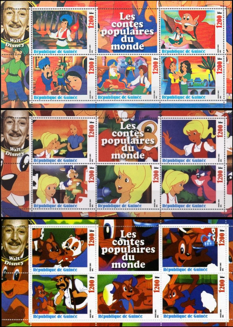 Guinea Republic 2003 Disney Fairy Tale Cartoons Illegal Stamp Souvenir Sheets of 5 (Part 1) Guinea Republic 2003 Disney Fairy Tale Cartoons Illegal Stamp Souvenir Sheets of 5 (Part 1)