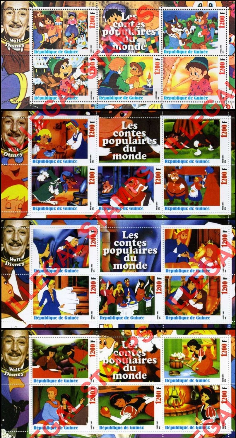 Guinea Republic 2003 Disney Fairy Tale Cartoons Illegal Stamp Souvenir Sheets of 5 (Part 3) Guinea Republic 2003 Disney Fairy Tale Cartoons Illegal Stamp Souvenir Sheets of 5 (Part 3)