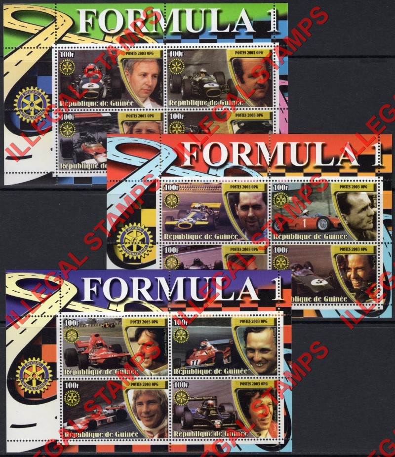 Guinea Republic 2003 Formula I Cars and Drivers Illegal Stamp Souvenir Sheets of 4 (Part 2) Guinea Republic 2003 Formula I Cars and Drivers Illegal Stamp Souvenir Sheets of 4 (Part 2)