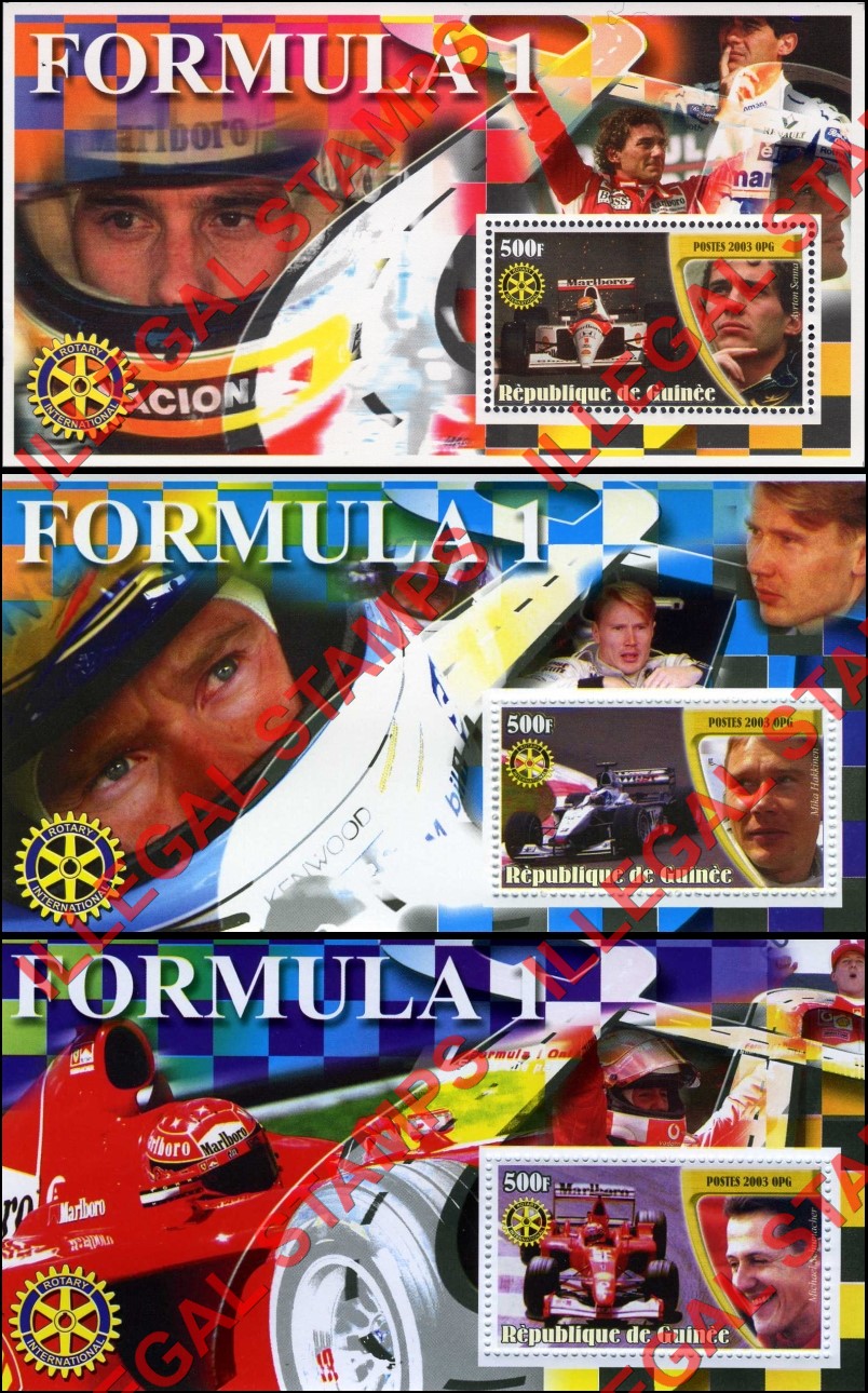 Guinea Republic 2003 Formula I Cars and Drivers Illegal Stamp Souvenir Sheets of 1 (Part 1) Guinea Republic 2003 Formula I Cars and Drivers Illegal Stamp Souvenir Sheets of 1 (Part 1)