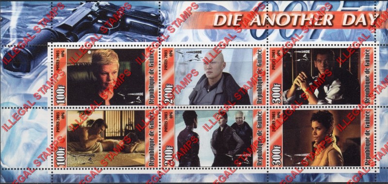 Guinea Republic 2003 James Bond Die Another Day Illegal Stamp Souvenir Sheet of 6 (Sheet 1) Guinea Republic 2003 James Bond Die Another Day Illegal Stamp Souvenir Sheet of 6 (Sheet 1)