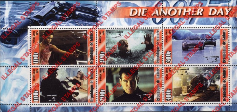 Guinea Republic 2003 James Bond Die Another Day Illegal Stamp Souvenir Sheet of 6 (Sheet 2) Guinea Republic 2003 James Bond Die Another Day Illegal Stamp Souvenir Sheet of 6 (Sheet 2)