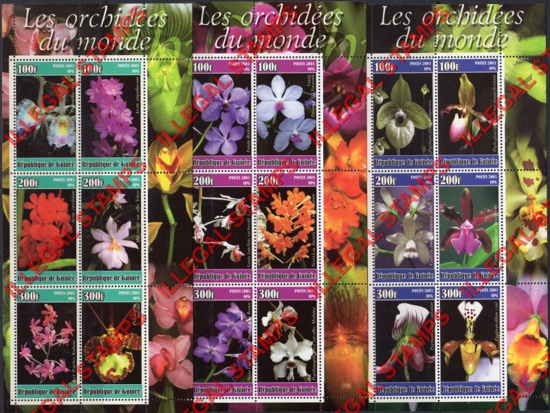 Guinea Republic 2003 Orchids Illegal Stamp Souvenir Sheets of 6 Guinea Republic 2003 Orchids Illegal Stamp Souvenir Sheets of 6
