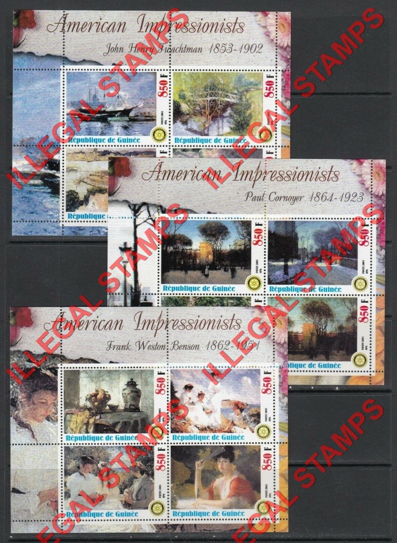 Guinea Republic 2003 Paintings by American Impressionists Illegal Stamp Souvenir Sheets of 4 (Part 1) Guinea Republic 2003 Paintings by American Impressionists Illegal Stamp Souvenir Sheets of 4 (Part 1)