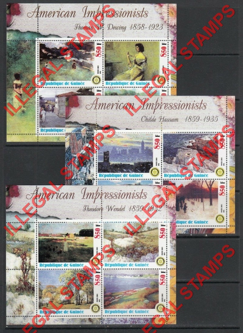 Guinea Republic 2003 Paintings by American Impressionists Illegal Stamp Souvenir Sheets of 4 (Part 2) Guinea Republic 2003 Paintings by American Impressionists Illegal Stamp Souvenir Sheets of 4 (Part 2)