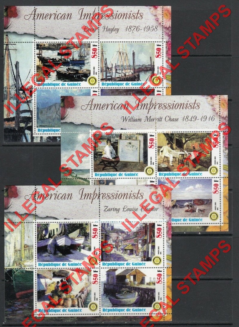 Guinea Republic 2003 Paintings by American Impressionists Illegal Stamp Souvenir Sheets of 4 (Part 4) Guinea Republic 2003 Paintings by American Impressionists Illegal Stamp Souvenir Sheets of 4 (Part 4)