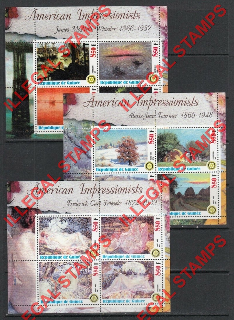 Guinea Republic 2003 Paintings by American Impressionists Illegal Stamp Souvenir Sheets of 4 (Part 5) Guinea Republic 2003 Paintings by American Impressionists Illegal Stamp Souvenir Sheets of 4 (Part 5)