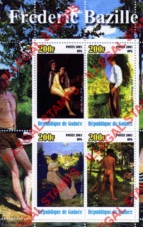 Guinea Republic 2003 Paintings by Frederic Bazille Illegal Stamp Souvenir Sheet of 4 Guinea Republic 2003 Paintings by Frederic Bazille Illegal Stamp Souvenir Sheet of 4