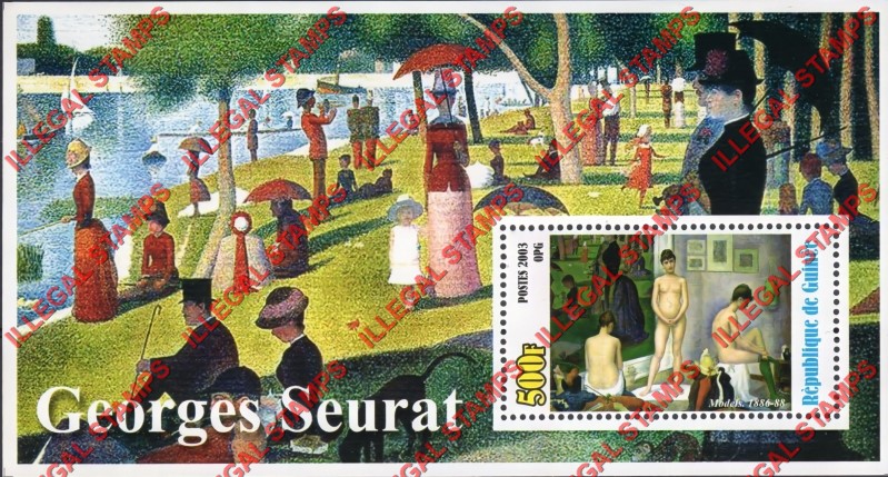 Guinea Republic 2003 Paintings by Georges Seurat Illegal Stamp Souvenir Sheet of 1 Guinea Republic 2003 Paintings by Georges Seurat Illegal Stamp Souvenir Sheet of 1