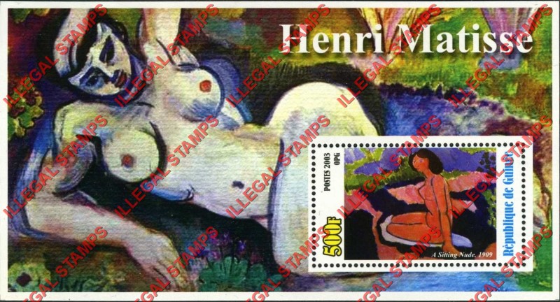 Guinea Republic 2003 Paintings by Henri Matisse Illegal Stamp Souvenir Sheet of 1 Guinea Republic 2003 Paintings by Henri Matisse Illegal Stamp Souvenir Sheet of 1
