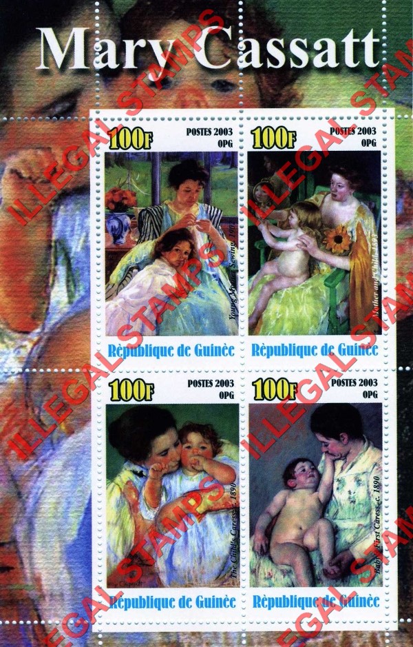Guinea Republic 2003 Paintings by Mary Cassatt Illegal Stamp Souvenir Sheet of 4 Guinea Republic 2003 Paintings by Mary Cassatt Illegal Stamp Souvenir Sheet of 4