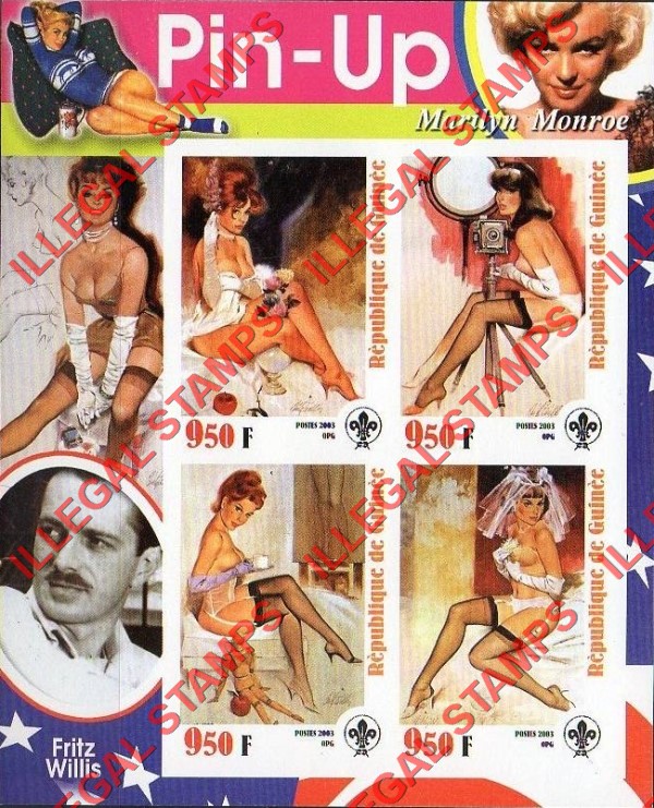 Guinea Republic 2003 Pin-Up Illegal Stamp Souvenir Sheet of 4 (Sheet 1) Guinea Republic 2003 Pin-Up Illegal Stamp Souvenir Sheet of 4 (Sheet 1)