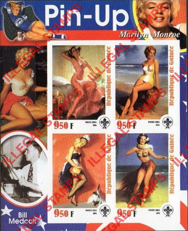 Guinea Republic 2003 Pin-Up Illegal Stamp Souvenir Sheet of 4 (Sheet 2) Guinea Republic 2003 Pin-Up Illegal Stamp Souvenir Sheet of 4 (Sheet 2)