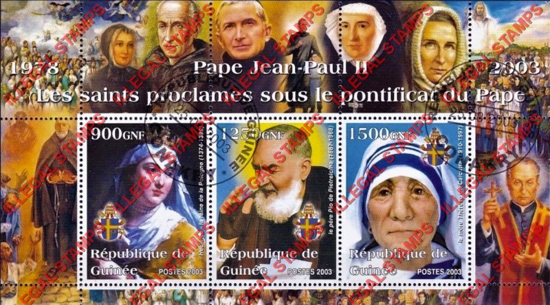 Guinea Republic 2003 Pope John Paul II Illegal Stamp Souvenir Sheet of 3 Guinea Republic 2003 Pope John Paul II Illegal Stamp Souvenir Sheet of 6