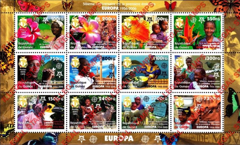 Guinea Republic 2005 EUROPA 2006 50th Anniversary Illegal Stamp Souvenir Sheet of 12 Guinea Republic 2005 EUROPA 2006 50th Anniversary Illegal Stamp Souvenir Sheet of 12