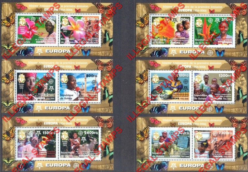 Guinea Republic 2005 EUROPA 2006 50th Anniversary Illegal Stamp Souvenir Sheets of 2 Guinea Republic 2005 EUROPA 2006 50th Anniversary Illegal Stamp Souvenir Sheets of 2