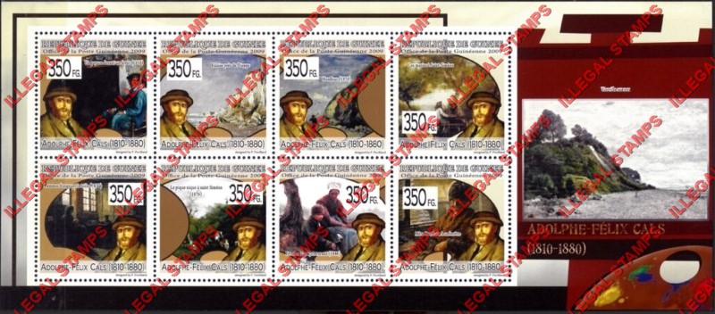 Guinea Republic 2009 Paintings Art by Adolphe-Felix Cals Illegal Stamp Souvenir Sheet of 8 Guinea Republic 2009 Paintings Art by Adolphe-Felix Cals Illegal Stamp Souvenir Sheet of 8