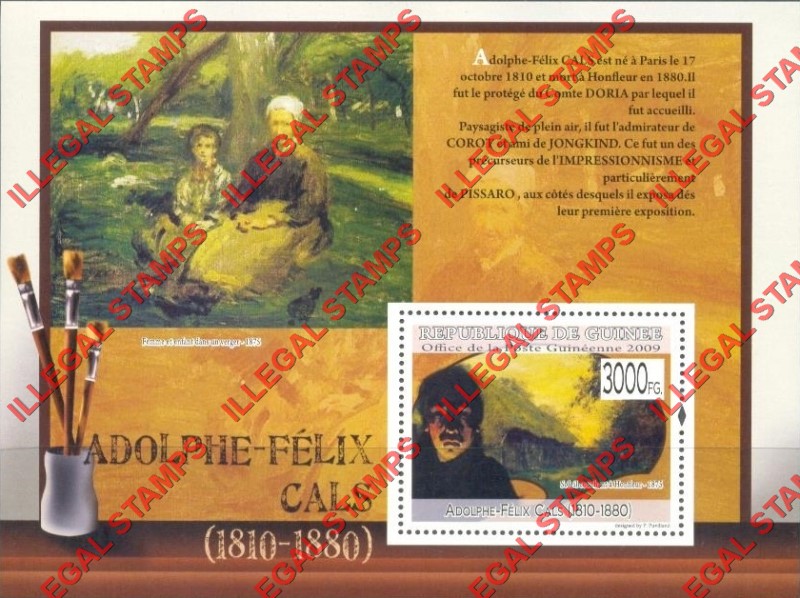 Guinea Republic 2009 Paintings Art by Adolphe-Felix Cals Illegal Stamp Souvenir Sheet of 1 Guinea Republic 2009 Paintings Art by Adolphe-Felix Cals Illegal Stamp Souvenir Sheet of 1
