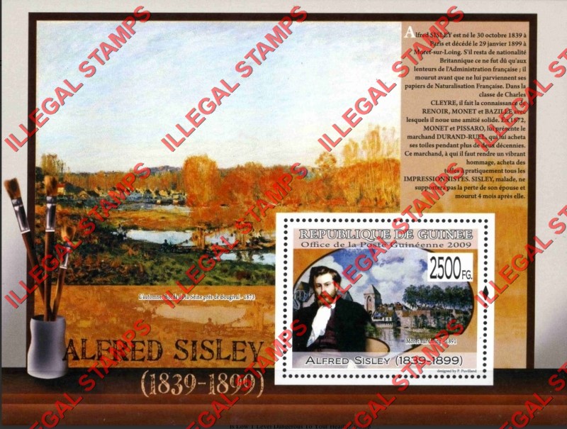Guinea Republic 2009 Paintings Art by Alfred Sisley Illegal Stamp Souvenir Sheet of 1 Guinea Republic 2009 Paintings Art by Alfred Sisley Illegal Stamp Souvenir Sheet of 1