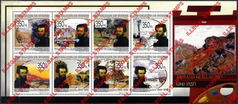 Guinea Republic 2009 Paintings Art by Armand Guillaumin Illegal Stamp Souvenir Sheet of 8 Guinea Republic 2009 Paintings Art by Armand Guillaumin Illegal Stamp Souvenir Sheet of 8