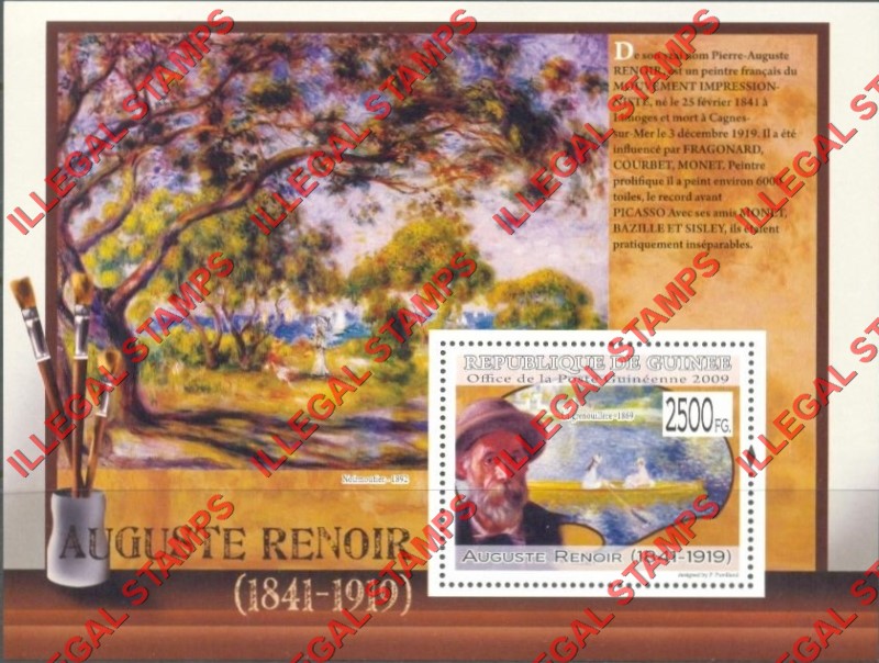 Guinea Republic 2009 Paintings Art by Auguste Renoir Illegal Stamp Souvenir Sheet of 1 Guinea Republic 2009 Paintings Art by Auguste Renoir Illegal Stamp Souvenir Sheet of 1