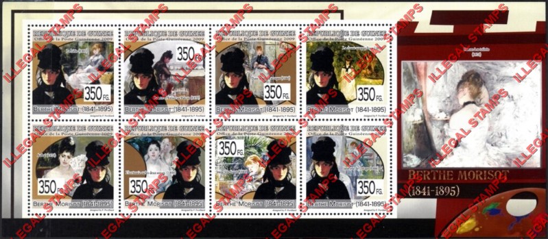 Guinea Republic 2009 Paintings Art by Berthe Morisot Illegal Stamp Souvenir Sheet of 8 Guinea Republic 2009 Paintings Art by Berthe Morisot Illegal Stamp Souvenir Sheet of 8