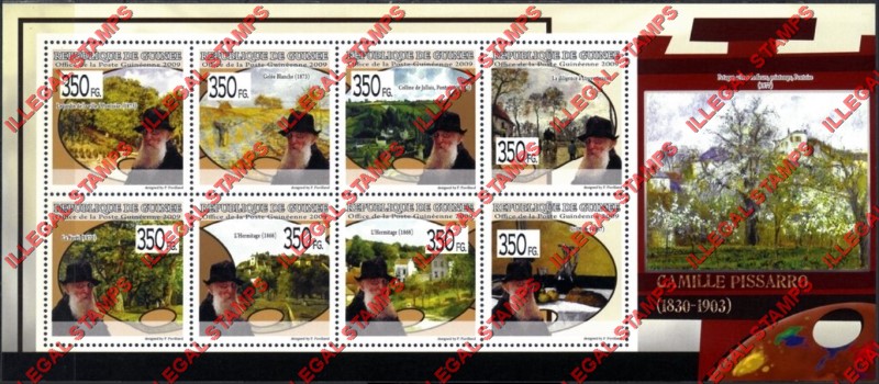 Guinea Republic 2009 Paintings Art by Camille Pissarro Illegal Stamp Souvenir Sheet of 8 Guinea Republic 2009 Paintings Art by Camille Pissarro Illegal Stamp Souvenir Sheet of 8