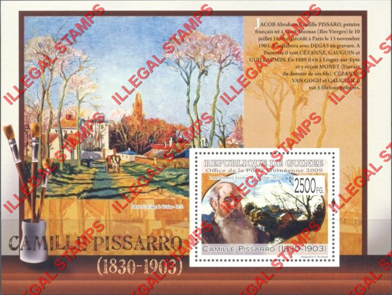 Guinea Republic 2009 Paintings Art by Camille Pissarro Illegal Stamp Souvenir Sheet of 1 Guinea Republic 2009 Paintings Art by Camille Pissarro Illegal Stamp Souvenir Sheet of 1