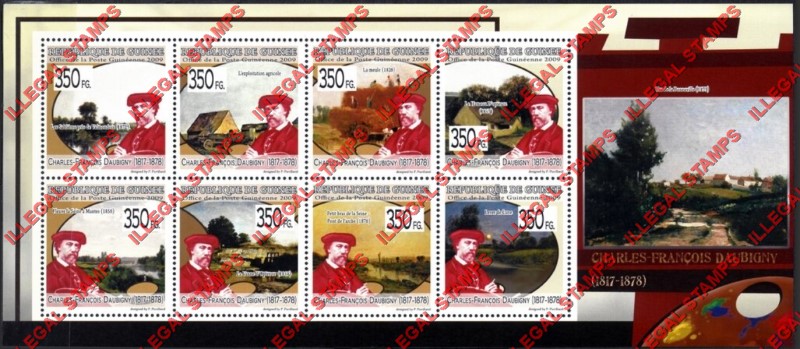 Guinea Republic 2009 Paintings Art by Charles-Francos Daubigny Illegal Stamp Souvenir Sheet of 8 Guinea Republic 2009 Paintings Art by Charles-Francos Daubigny Illegal Stamp Souvenir Sheet of 8