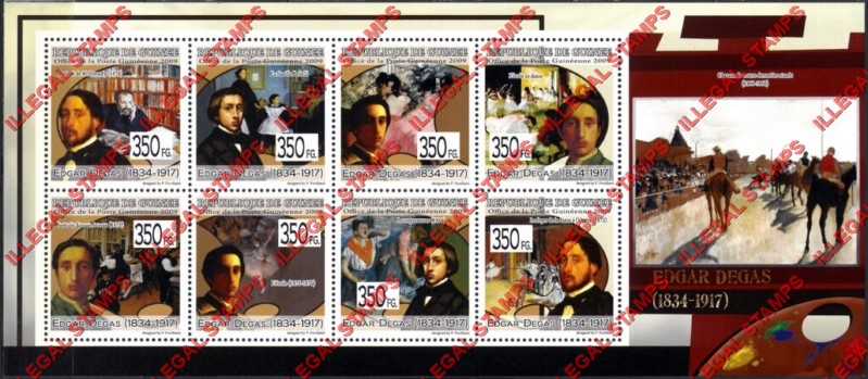Guinea Republic 2009 Paintings Art by Edgar Degas Illegal Stamp Souvenir Sheet of 8 Guinea Republic 2009 Paintings Art by Edgar Degas Illegal Stamp Souvenir Sheet of 8