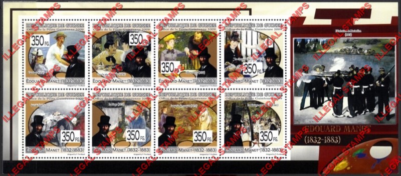 Guinea Republic 2009 Paintings Art by Edouard Manet Illegal Stamp Souvenir Sheet of 8 Guinea Republic 2009 Paintings Art by Edouard Manet Illegal Stamp Souvenir Sheet of 8