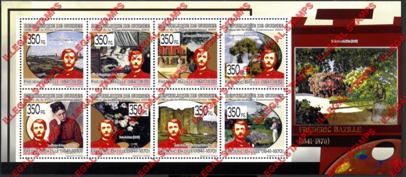Guinea Republic 2009 Paintings Art by Frederic Bazille Illegal Stamp Souvenir Sheet of 8 Guinea Republic 2009 Paintings Art by Frederic Bazille Illegal Stamp Souvenir Sheet of 8