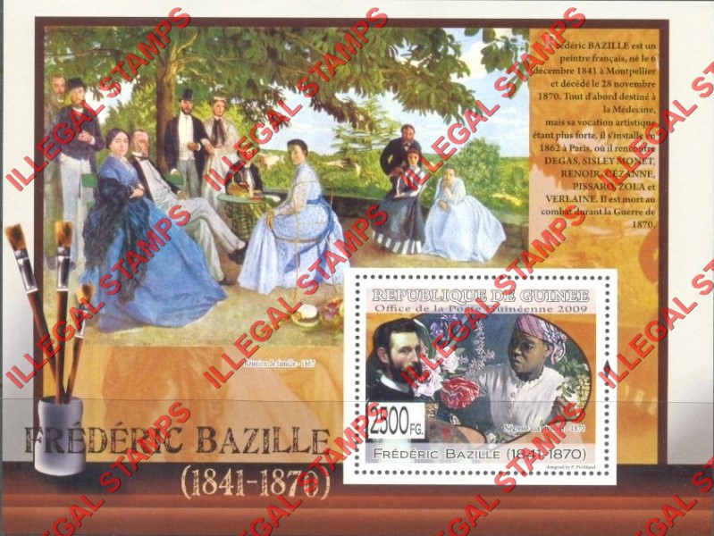 Guinea Republic 2009 Paintings Art by Frederic Bazille Illegal Stamp Souvenir Sheet of 1 Guinea Republic 2009 Paintings Art by Frederic Bazille Illegal Stamp Souvenir Sheet of 1