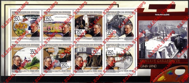 Guinea Republic 2009 Paintings Art by Gustave Caillebotte Illegal Stamp Souvenir Sheet of 8 Guinea Republic 2009 Paintings Art by Gustave Caillebotte Illegal Stamp Souvenir Sheet of 8