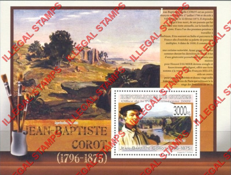 Guinea Republic 2009 Paintings Art by Jean-Baptiste Corot Illegal Stamp Souvenir Sheet of 1 Guinea Republic 2009 Paintings Art by Jean-Baptiste Corot Illegal Stamp Souvenir Sheet of 1