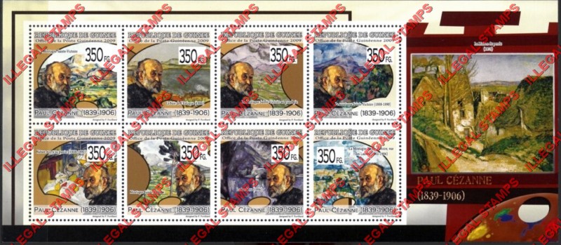 Guinea Republic 2009 Paintings Art by Paul Cezanne Illegal Stamp Souvenir Sheet of 8 Guinea Republic 2009 Paintings Art by Paul Cezanne Illegal Stamp Souvenir Sheet of 8