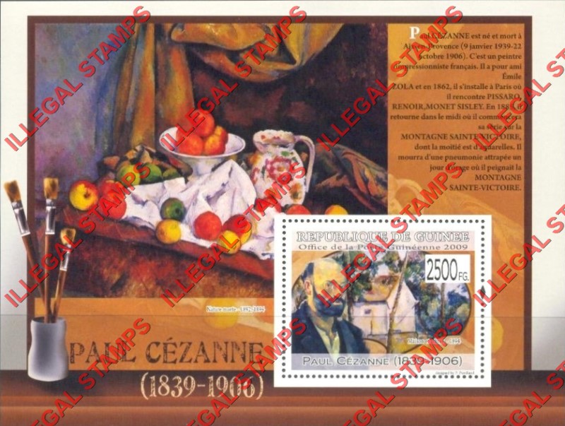 Guinea Republic 2009 Paintings Art by Paul Cezanne Illegal Stamp Souvenir Sheet of 1 Guinea Republic 2009 Paintings Art by Paul Cezanne Illegal Stamp Souvenir Sheet of 1
