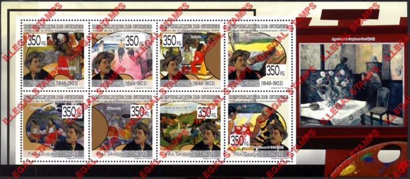 Guinea Republic 2009 Paintings Art by Paul Gauguin Illegal Stamp Souvenir Sheet of 8 Guinea Republic 2009 Paintings Art by Paul Gauguin Illegal Stamp Souvenir Sheet of 8