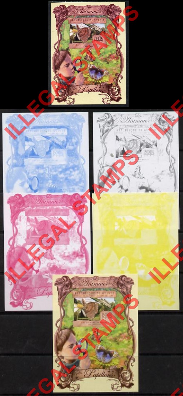Guinea Republic 2013 Animals Series Butterflies Counterfeit Illegal Stamps with Matching Color Proofs (Set 1) Guinea Republic 2013 Animals Series Butterflies Counterfeit Illegal Stamp with Matching Color Proofs (Set 1)