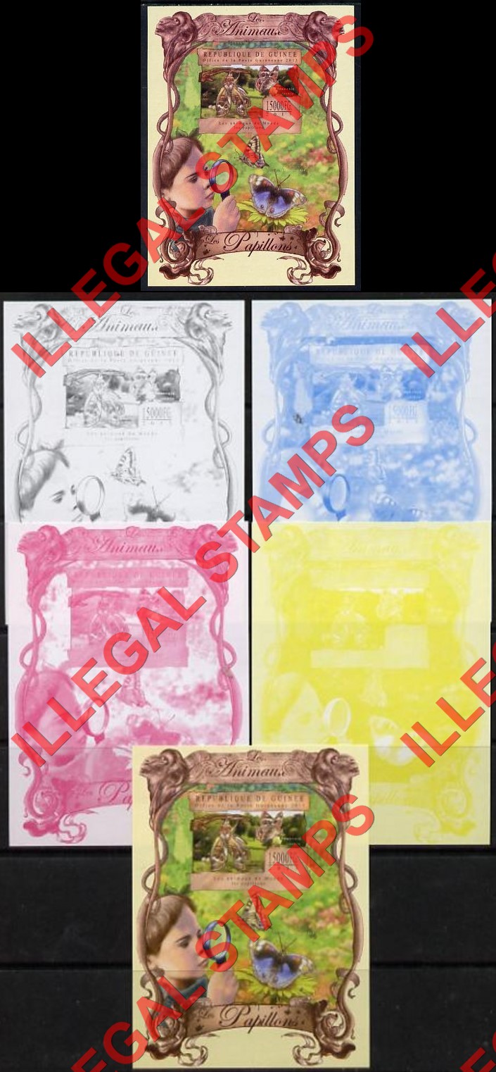 Guinea Republic 2013 Animals Series Butterflies Counterfeit Illegal Stamps with Matching Color Proofs (Set 2) Guinea Republic 2013 Animals Series Butterflies Counterfeit Illegal Stamp with Matching Color Proofs (Set 2)