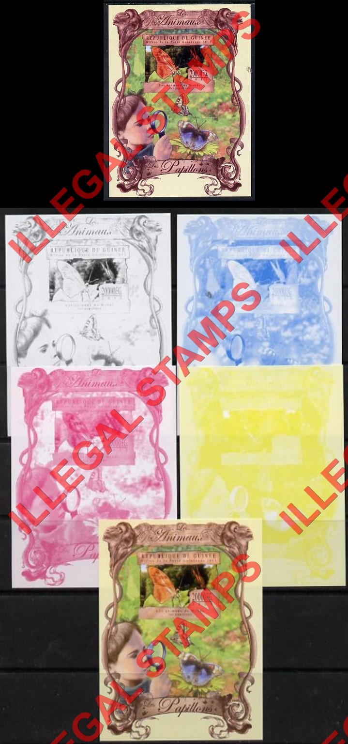 Guinea Republic 2013 Animals Series Butterflies Counterfeit Illegal Stamps with Matching Color Proofs (Set 3) Guinea Republic 2013 Animals Series Butterflies Counterfeit Illegal Stamp with Matching Color Proofs (Set 3)