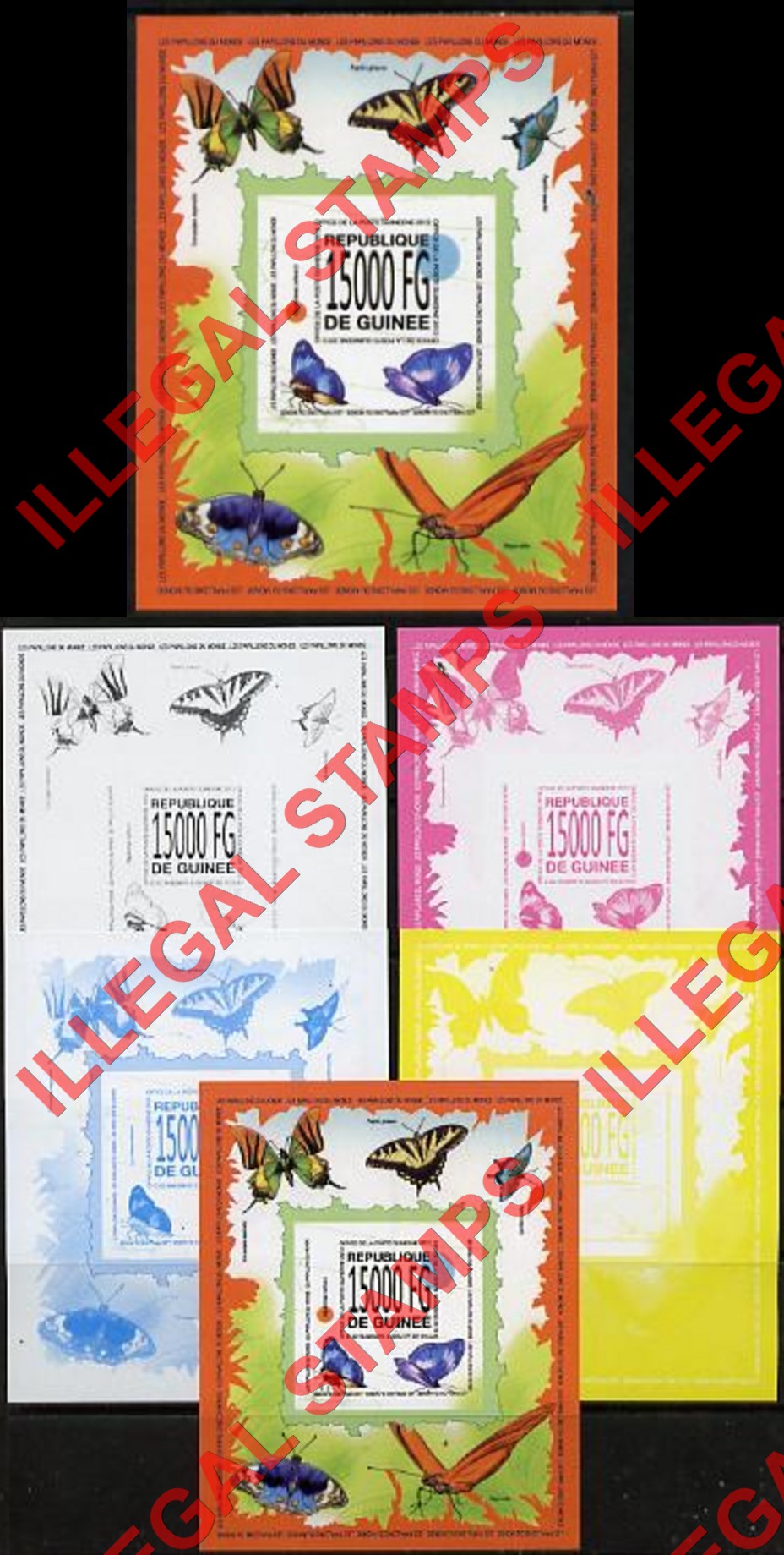 Guinea Republic 2013 Butterflies Counterfeit Illegal Stamps with Matching Color Proofs (Set 1) Guinea Republic 2013 Butterflies Counterfeit Illegal Stamp with Matching Color Proofs (Set 1)