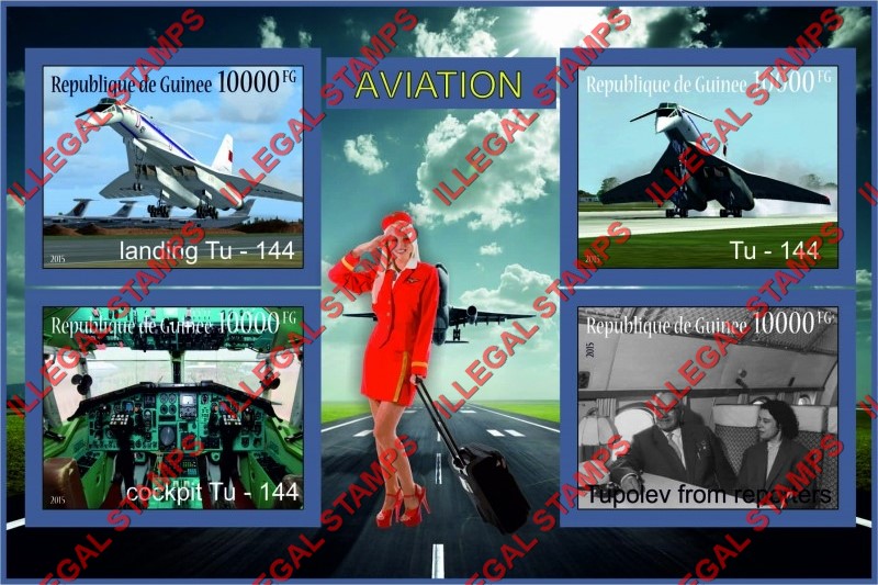 Guinea Republic 2015 Aviation Tupolev Tu-144 Concorde Illegal Stamp Souvenir Sheet of 4