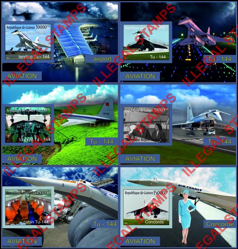 Guinea Republic 2015 Aviation Tupolev Tu-144 Concorde Illegal Stamp Souvenir Sheets of 1