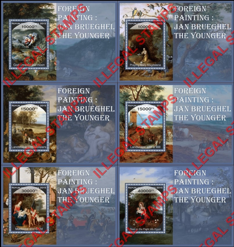 Guinea Republic 2015 Paintings by Jan Brueghel the Younger Illegal Stamp Souvenir Sheets of 1