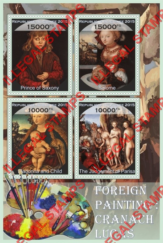 Guinea Republic 2015 Paintings by Lucas Cranach Illegal Stamp Souvenir Sheet of 4