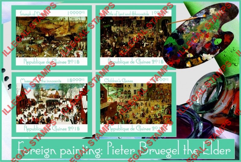 Guinea Republic 2015 Paintings by Pieter Bruegel the Elder Illegal Stamp Souvenir Sheet of 4